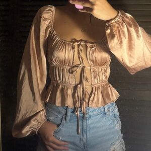 Elegant Satin Blouse with Balloon Sleeves